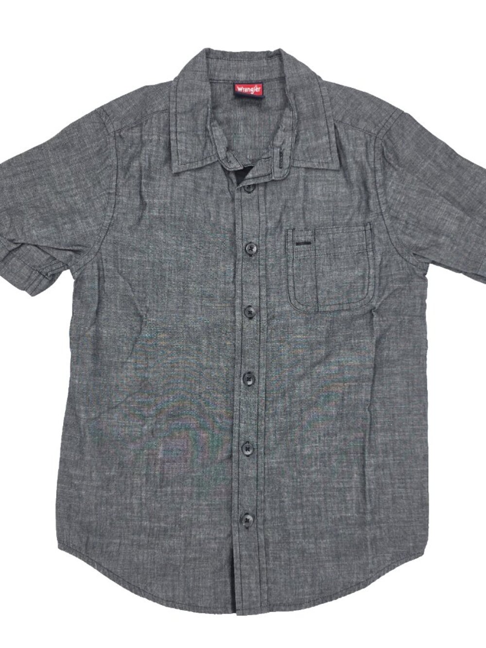 Wrangler Button Shirt Boys Youth Medium 8 Black Gray Chambray Heathered Cotton